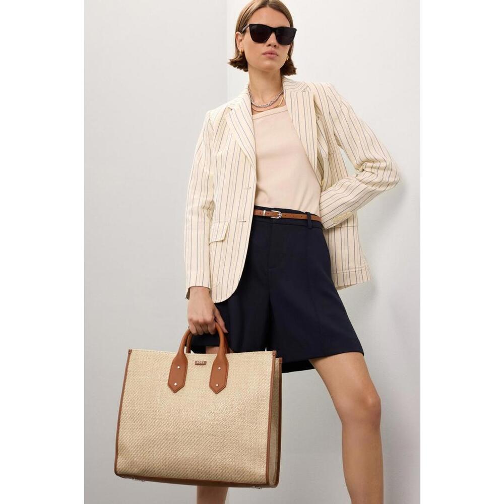 BOSS Beige Sandy Tote with Missing Strap, Leather Damage, and Stain